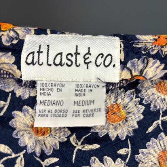 AT LAST & CO NEW VTG Floral Button Skirt Womens M Navy Daisy Floral - Picture 6 of 6